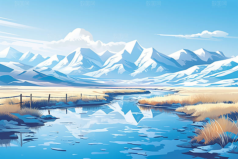 西藏风光雪山人文插画
