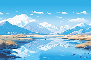西藏风光高海拔青藏高原插画