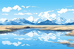 西藏风光旅游高海拔插画