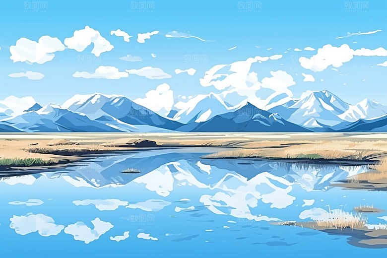 西藏风光旅游高海拔插画