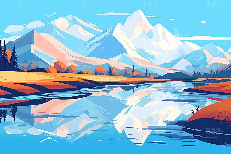 西藏风光风景青藏高原插画