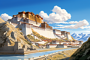 西藏风光藏区高海拔插画