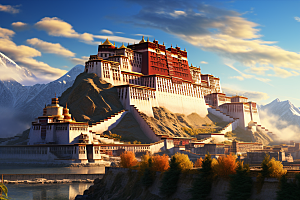 西藏风光高海拔青藏高原插画