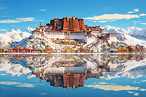 西藏风光青藏高原高海拔插画