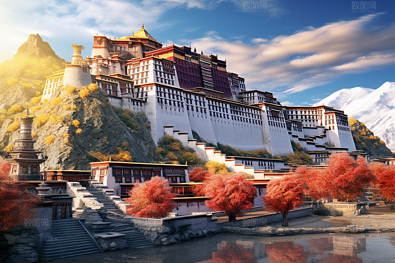 西藏风光高海拔旅游插画