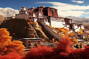 西藏风光雪山风景插画