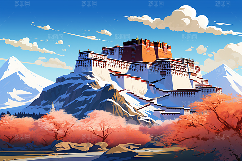 西藏风光藏区人文插画