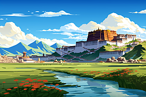 西藏风光旅游藏区插画