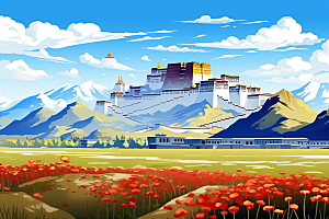 西藏风光藏区高海拔插画