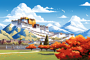 西藏风光藏区旅游插画