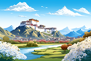 西藏风光风景高海拔插画