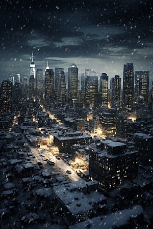 城市雪景建筑下雪的都市原画