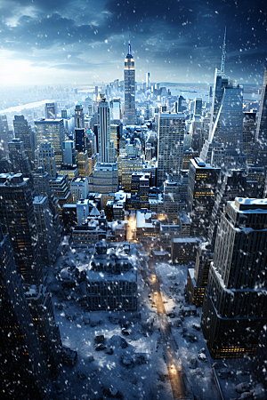 城市雪景下雪的都市雪夜原画
