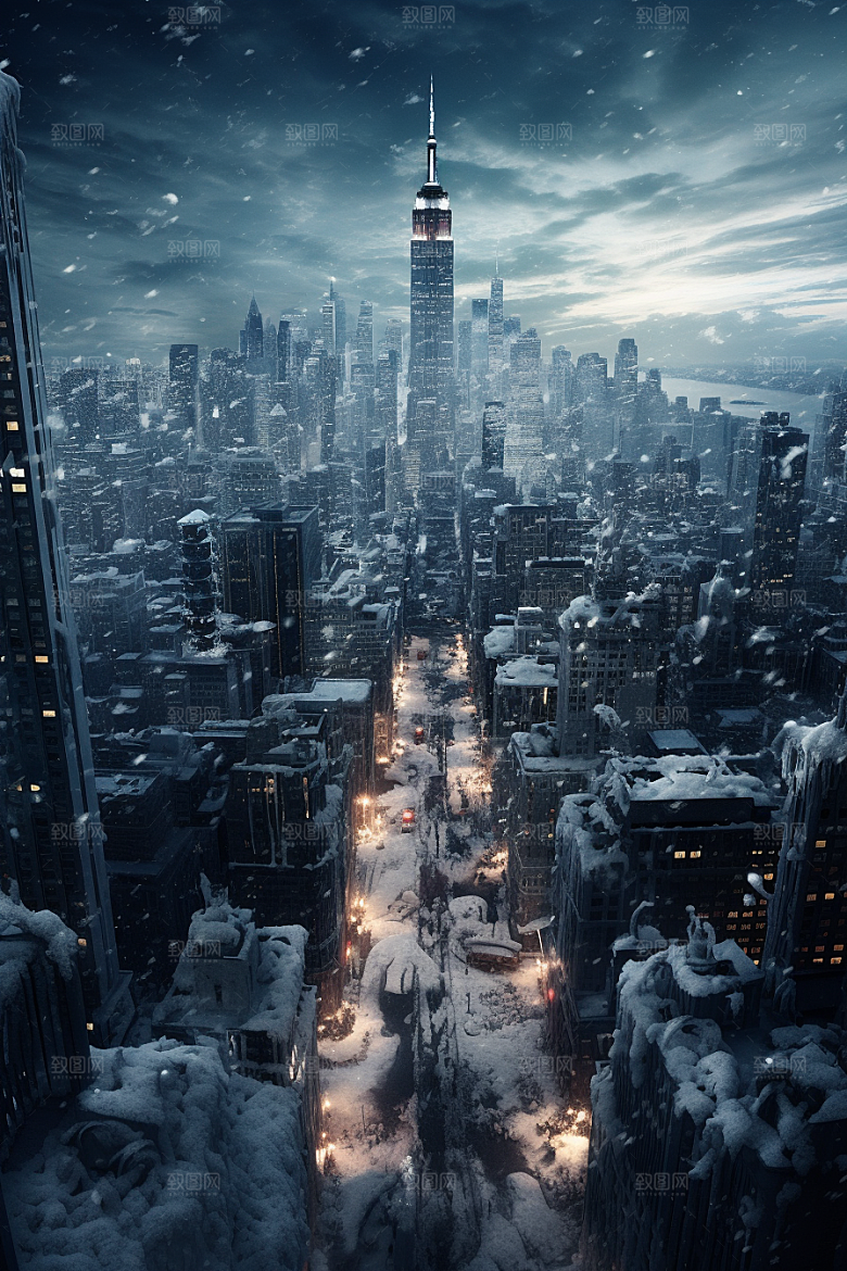 城市雪景建筑高清原画