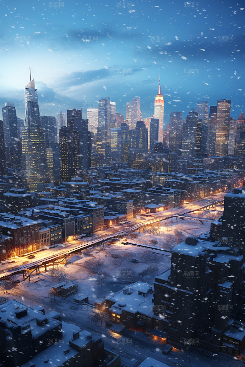 城市雪景下雪的都市静谧原画