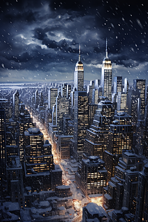 城市雪景雪夜高清原画