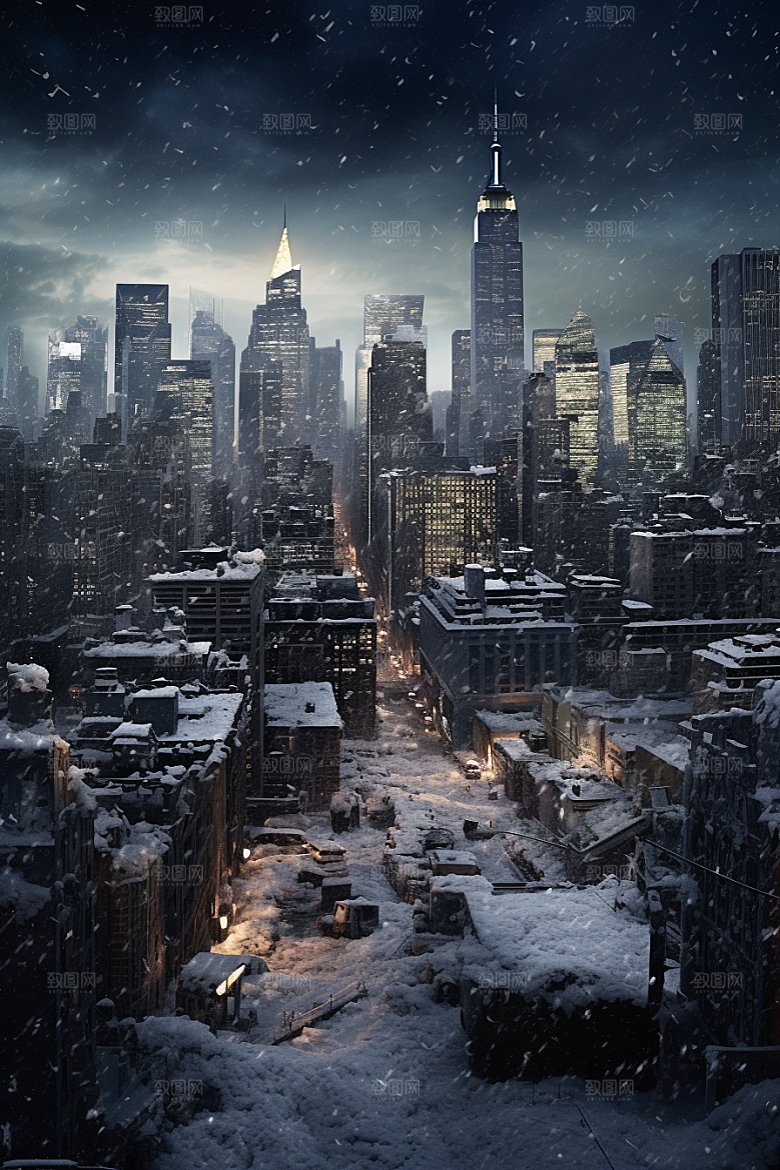 城市雪景雪夜下雪的都市原画