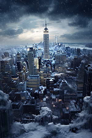 城市雪景雪夜安静原画