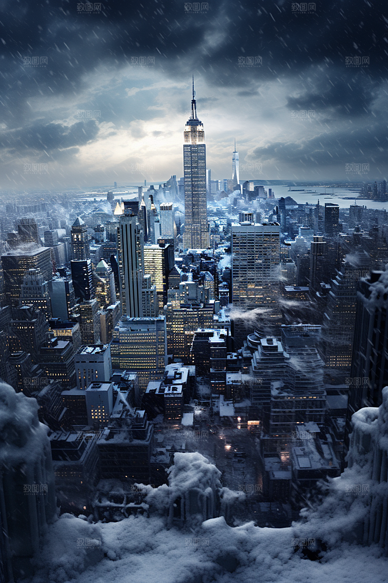 城市雪景雪夜安静原画