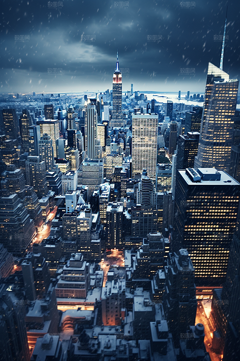 城市雪景下雪的都市雪夜原画