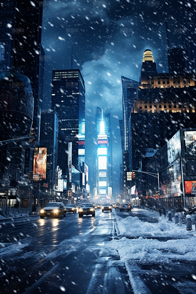 城市雪景下雪的都市雪夜原画