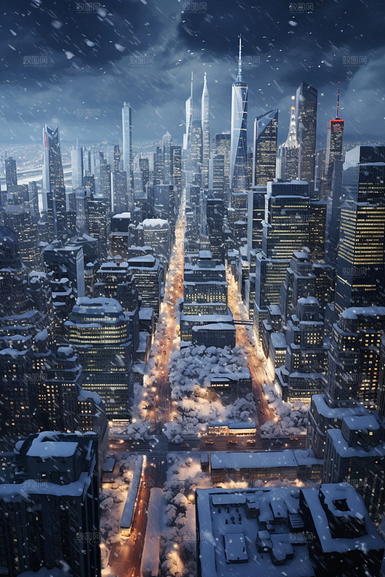 城市雪景高清静谧原画