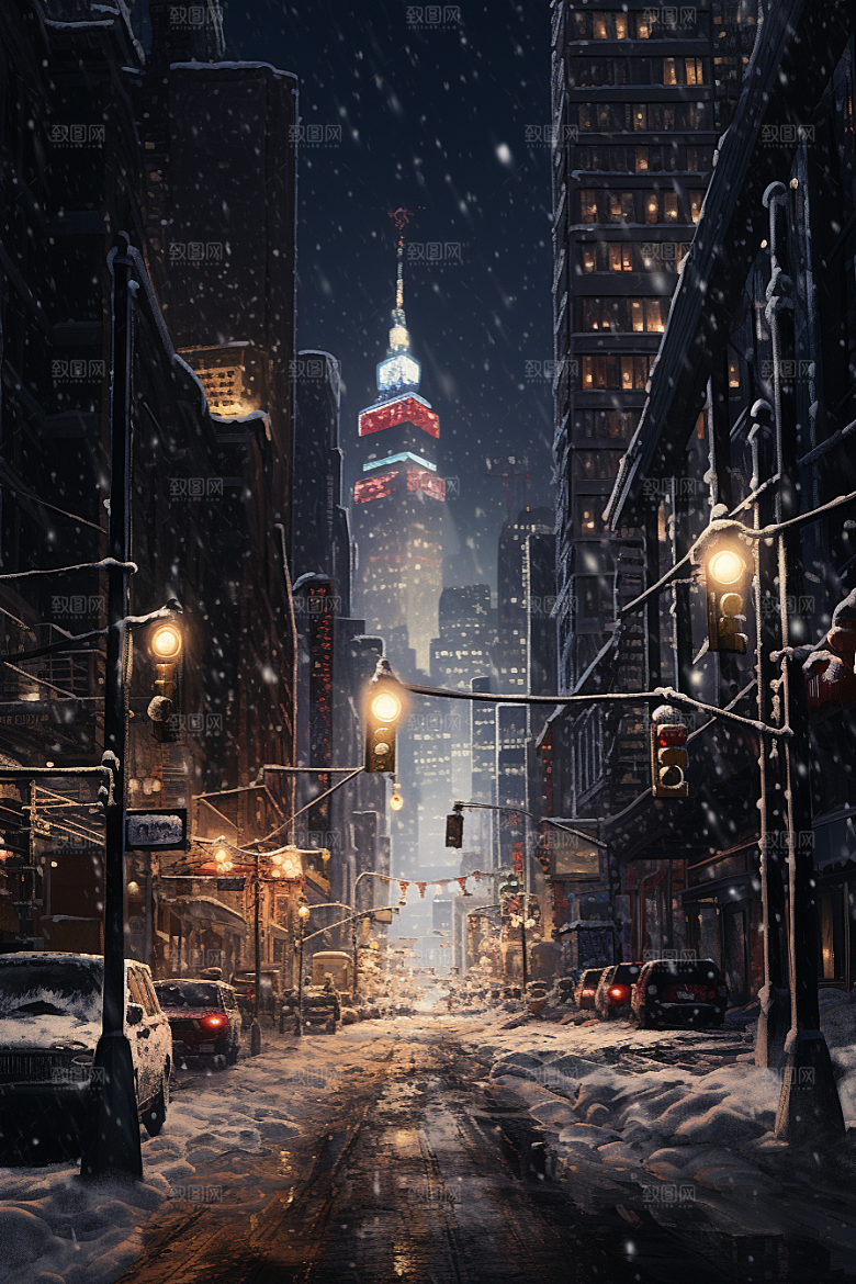城市雪景高清安静原画