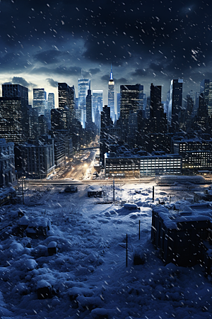 城市雪景雪夜静谧原画