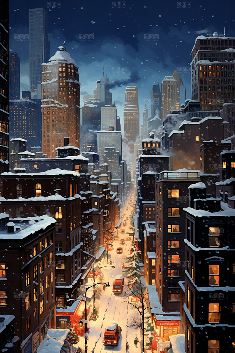 城市雪景高清安静原画