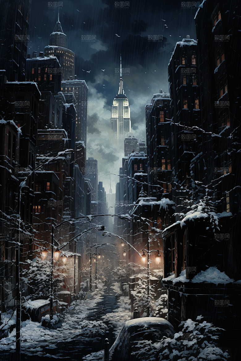城市雪景安静高清原画