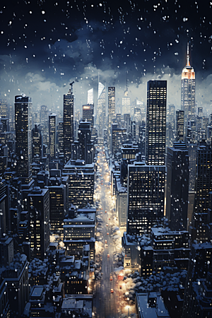 城市雪景雪夜安静原画