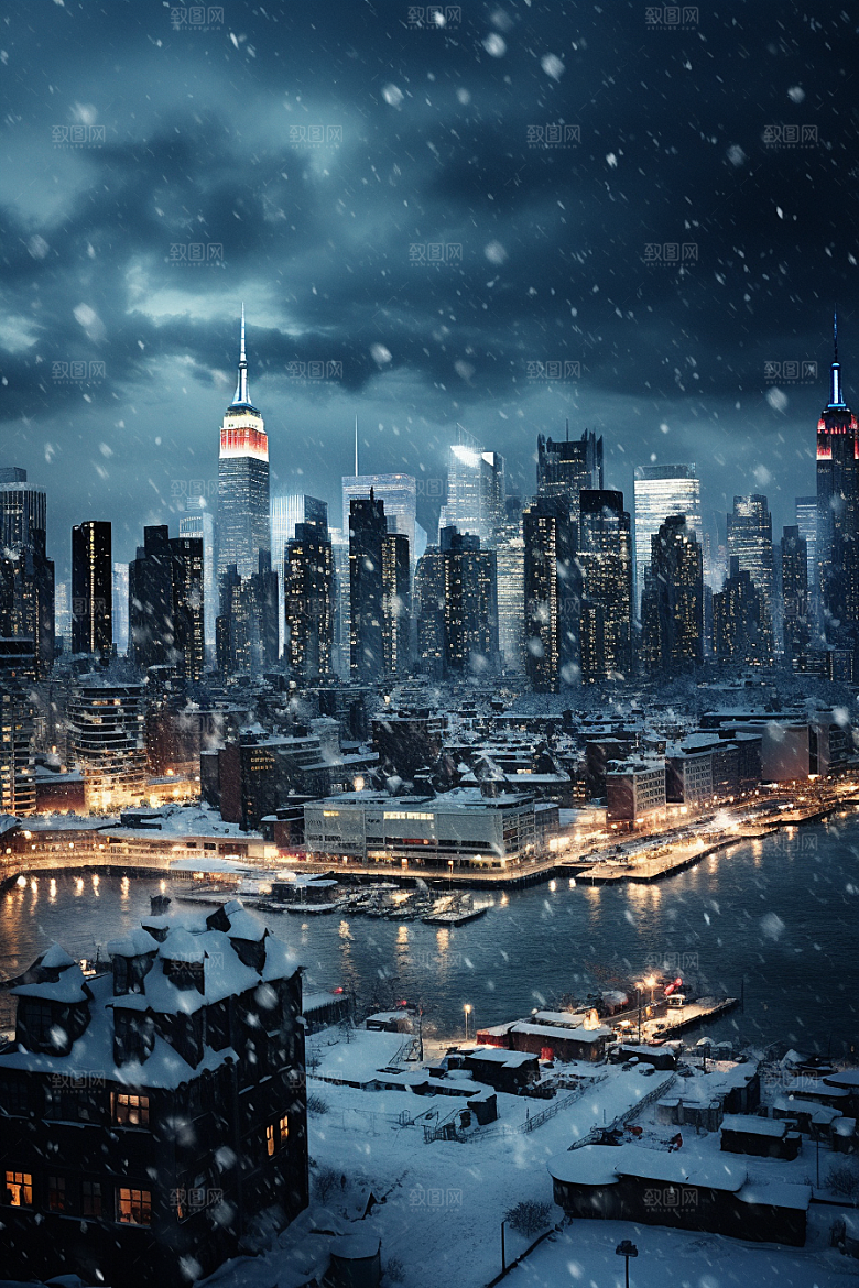 城市雪景下雪的都市雪夜原画