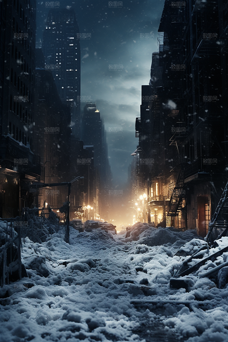 城市雪景安静城市街道原画