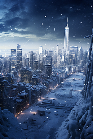 城市雪景下雪的都市静谧原画