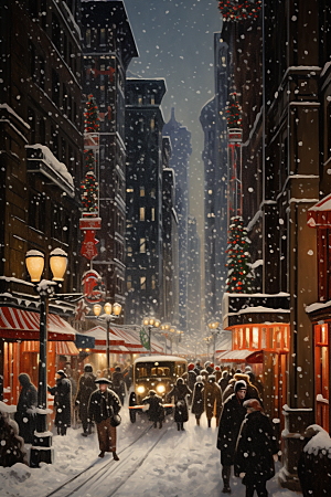 城市雪景安静雪夜原画
