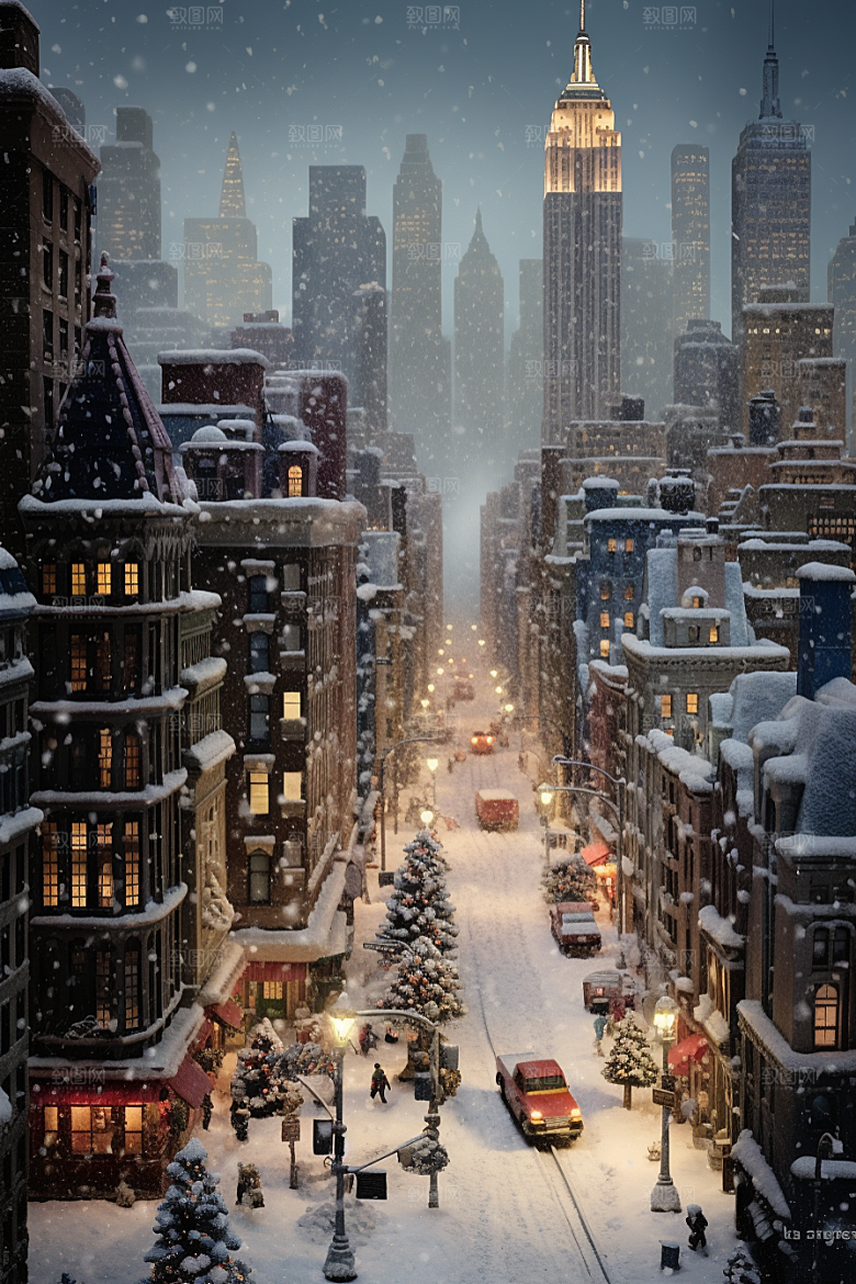 城市雪景静谧高清原画