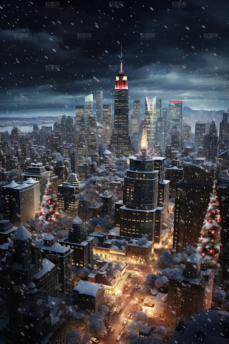 城市雪景高清静谧原画
