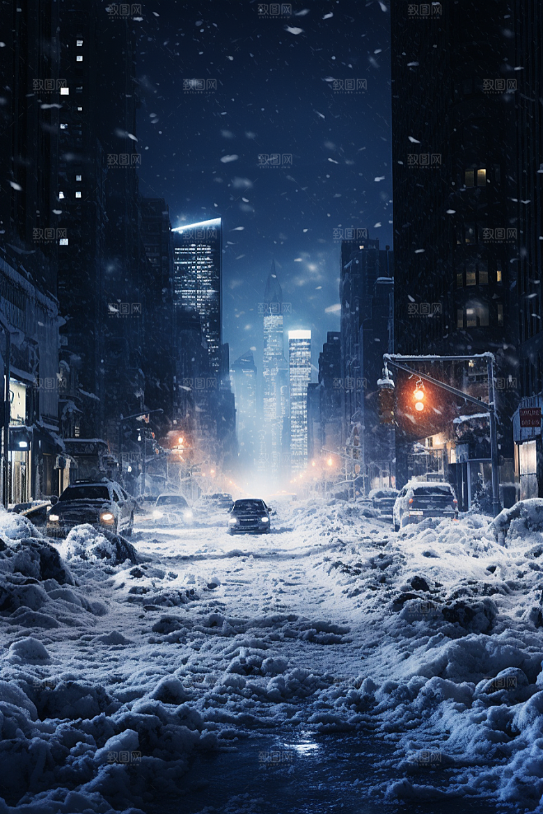 城市雪景静谧下雪的都市原画