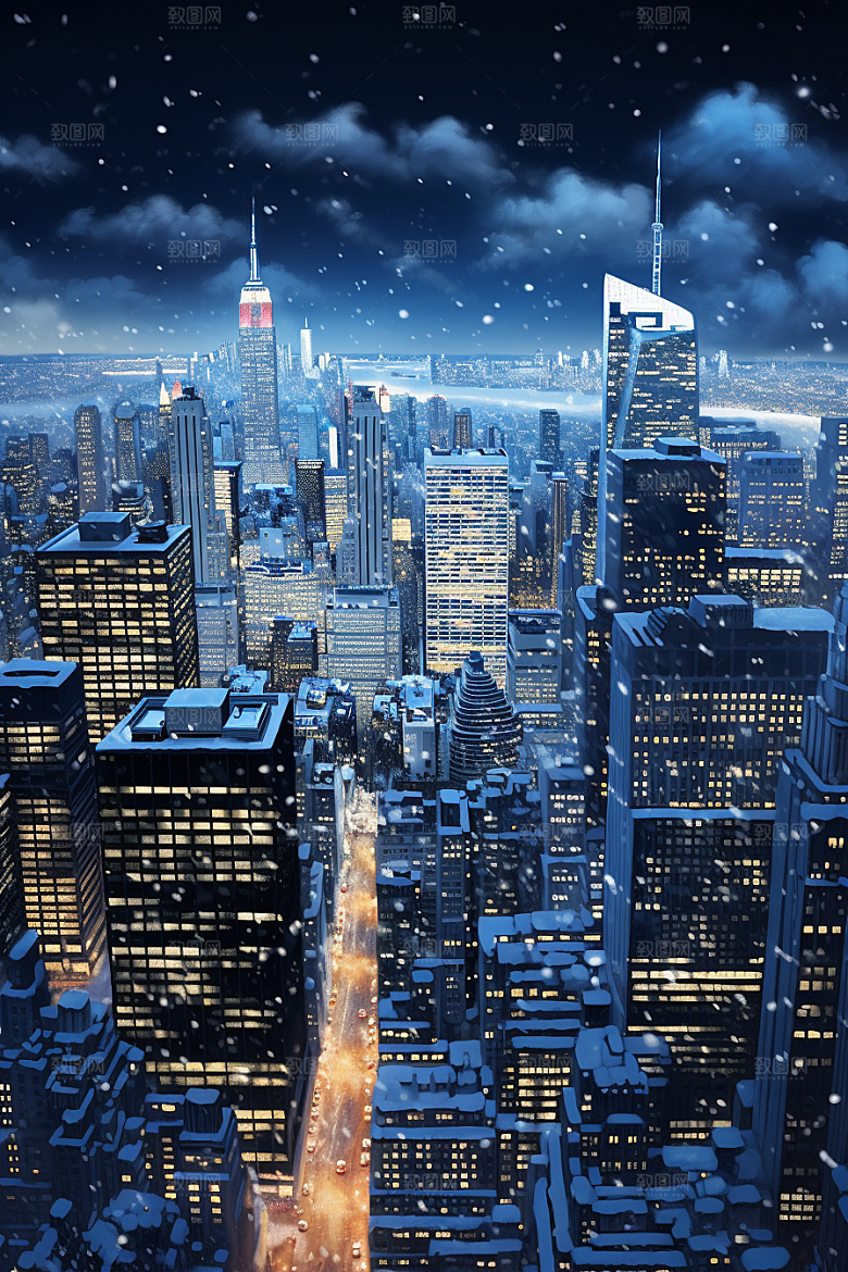 城市雪景安静雪夜原画