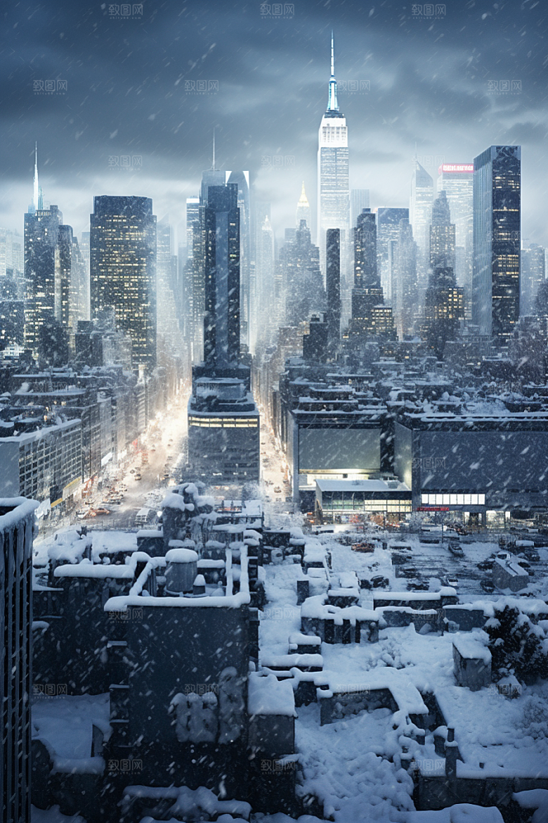 城市雪景下雪的都市雪夜原画
