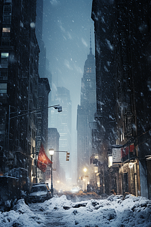 城市雪景高清雪夜原画