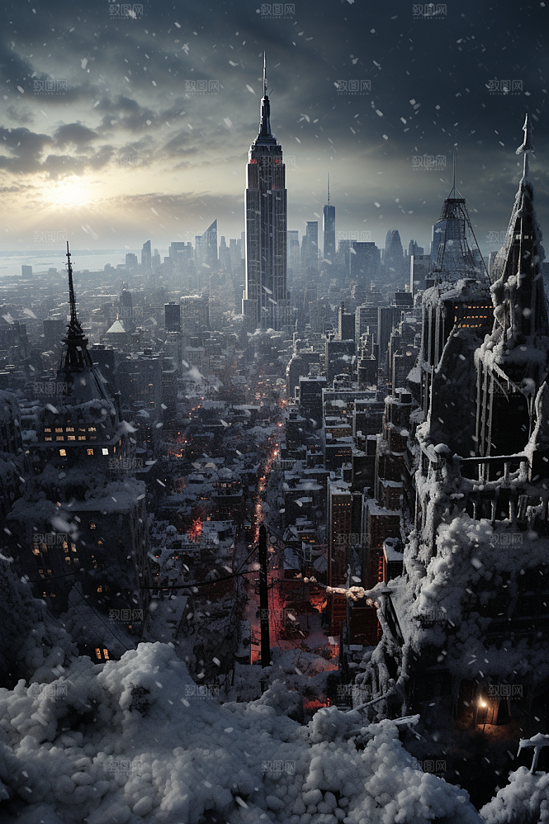 城市雪景高清下雪的都市原画