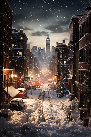 城市雪景雪夜高清原画