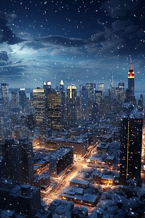 城市雪景静谧安静原画