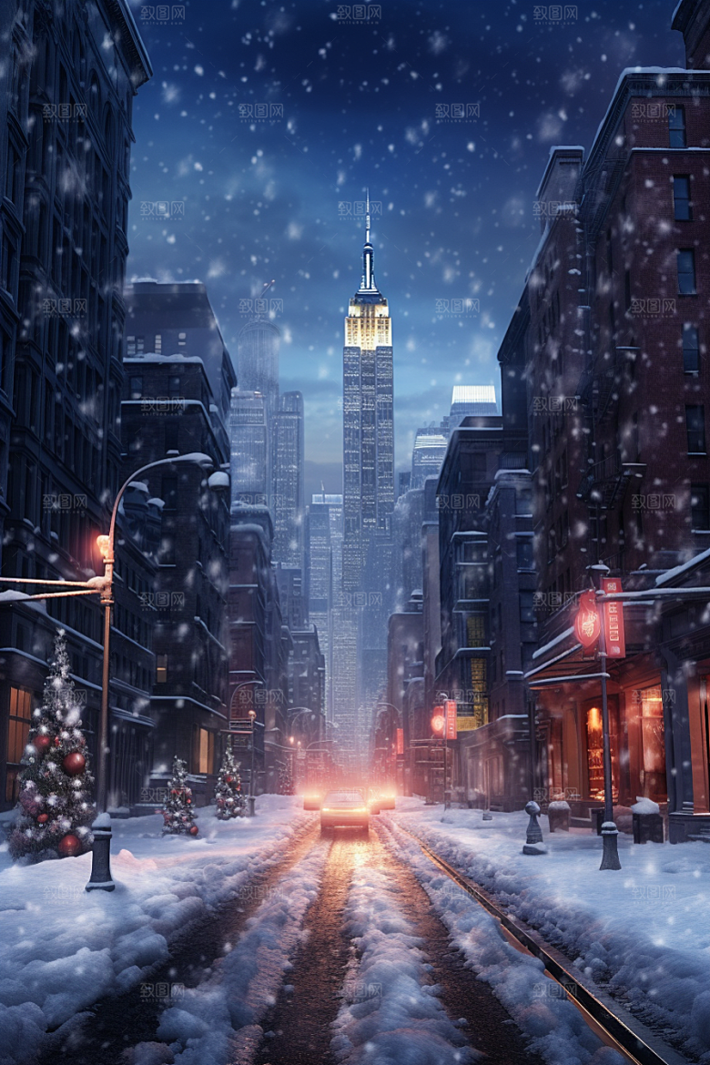 城市雪景雪夜安静原画