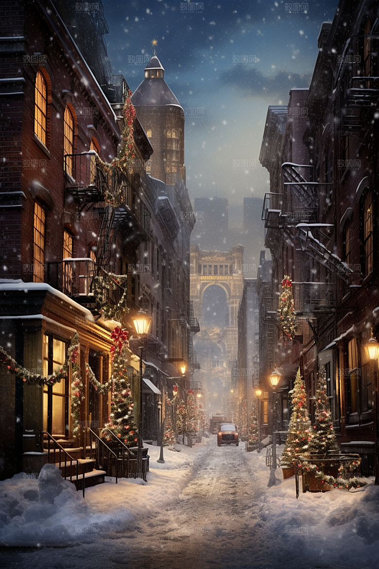 城市雪景雪夜安静原画