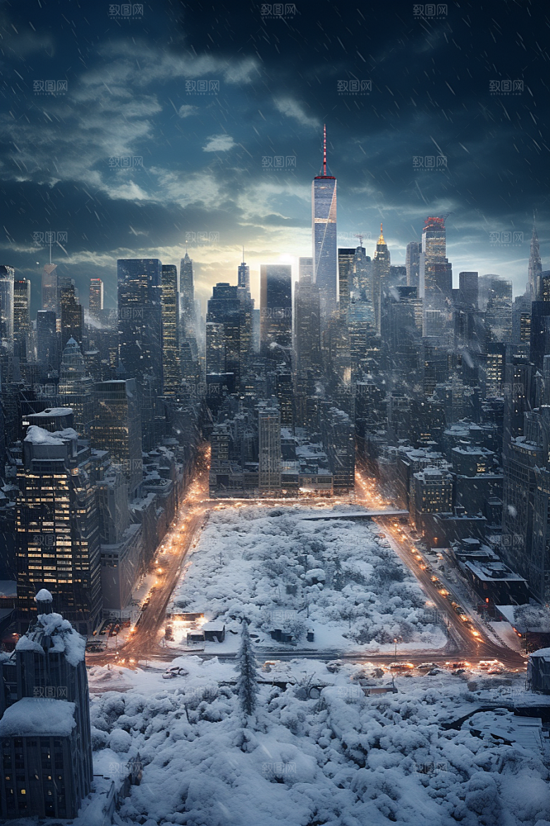 城市雪景下雪的都市安静原画