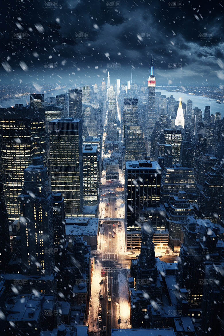 城市雪景安静下雪的都市原画