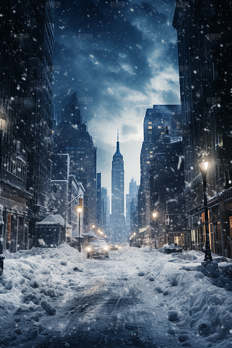 城市雪景城市街道高清原画