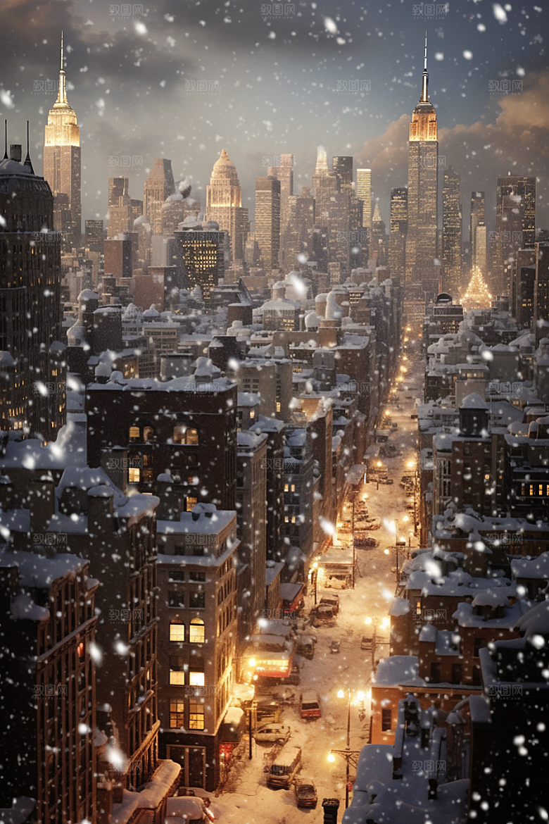 城市雪景下雪的都市安静原画